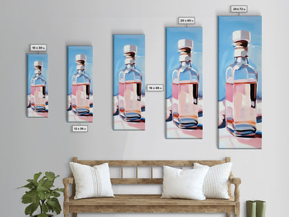 Perfume Bottle, Glass Art, Minimalist, Blue, White, Pink, Fashion, Beauty, Elegant, Living Room, Framed Canvas Print
