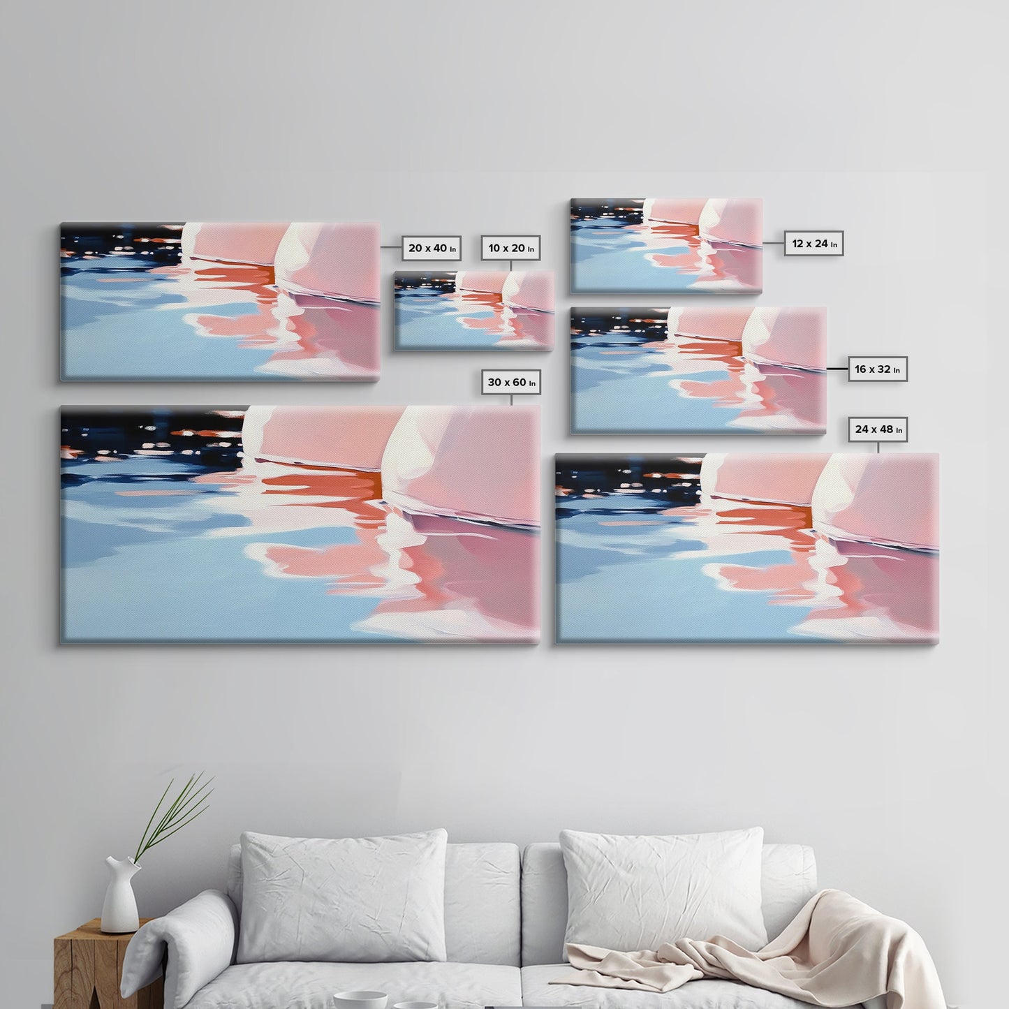 Water Reflection, Abstract Lake Art, Soft Pastel Painting, Minimalist Modern Aesthetic, Dreamy Nature Scene, Framed Canvas Print