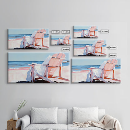 Beach Chair, Ocean View, Coastal Relaxation, Serene Seaside Art, Nautical Home Decor, Pastel Aesthetic, Living Room Wall Art, Canvas Print