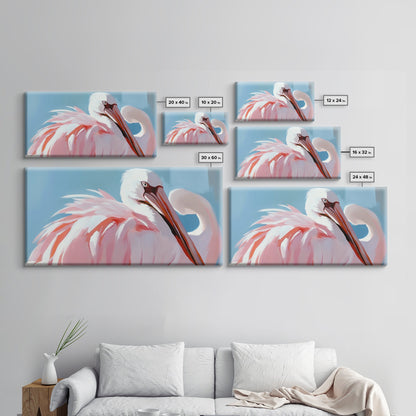Pink Flamingo, Elegant Bird, Tropical Wall Art, Framed Canvas Print, Boho Aesthetic, Nature Inspired, Bedroom Decor, Coastal Vibes