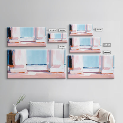 Window View, Coastal Dream, Minimalist Seascape, Pastel Home Decor, Beach Aesthetic, Living Room Wall Art, Modern Art, Framed Canvas Print