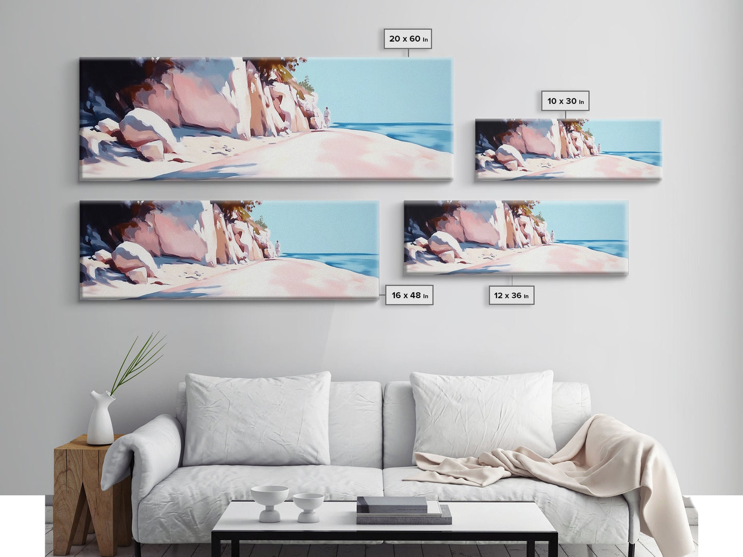 Cliffside Walk, Coastal Landscape Art, Peaceful Beach Scene, Nature Painting, Seaside Decor, Framed Canvas Print, Living Room Wall Art