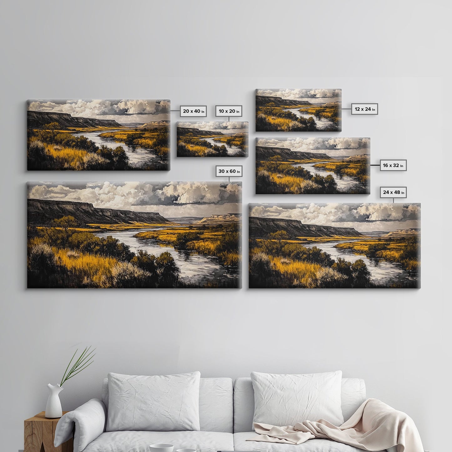 Western River, Rustic Landscape, Southwest Art, Moody Nature Painting, Lodge Wall Decor, Mountain Home Art, Canvas Print, Coastal Print