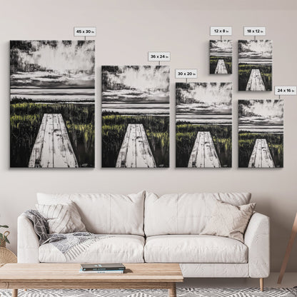 Pathway Beach Scene, Serene Coastal Art, Black and White Landscape, Modern Wall Decor, Relaxing Nature Framed Canvas Print, Office Art