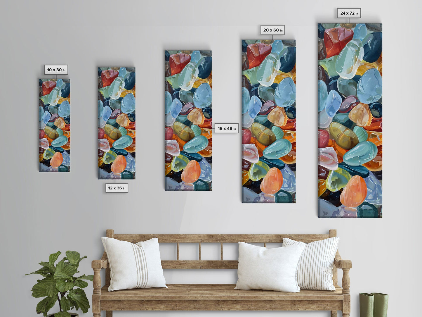 Colorful Textured Canvas Painting of Glass Rocks, Nature Art Print for Living Room, Oversized Canvas Art, Narrow Wall Art Print, Modern Art