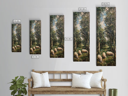 Lambs In The Forest Framed Canvas Print, Unique Farmhouse Decor, Farmhouse Painting, Boho Style Modern Farmhouse Decor Gift For Her