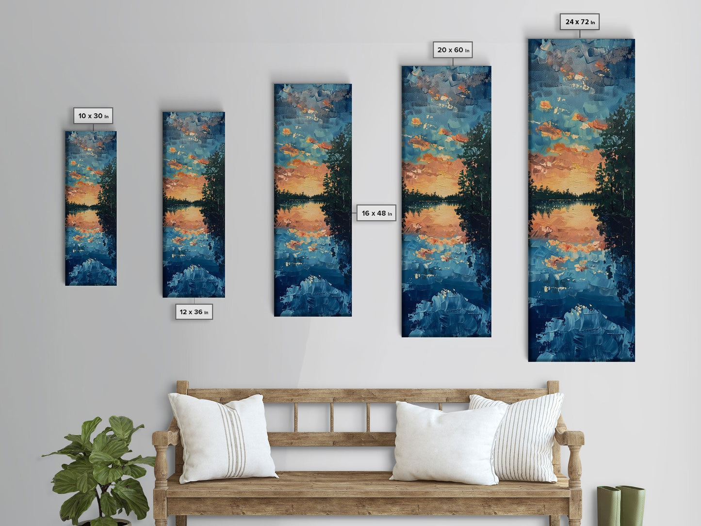 Reflective Sunset Over Calm Waters, Minimalist Farmhouse Art For Rustic Decor, Boho Style Wall Art In Tall Canvas Print