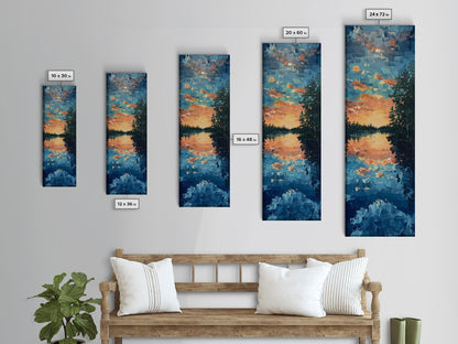 Reflective Sunset Over Calm Waters, Minimalist Farmhouse Art For Rustic Decor, Boho Style Wall Art In Tall Canvas Print