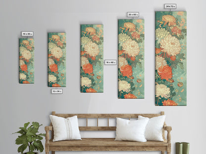 Skinny Art of Chrysanthemums in Soft Pastels with Intricate Petal Design on Framed Canvas Print