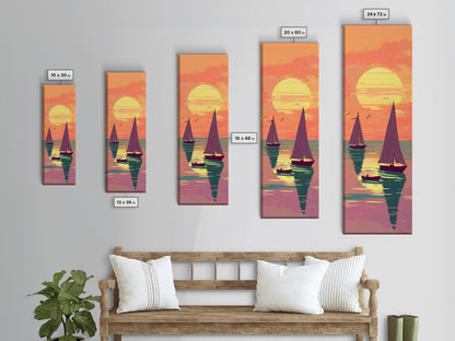 Sailing Boats In The Sunset Over Serene Waters In Japanese Style Ukiyo-e Art Framed Canvas Print Skinny Art Tall Art