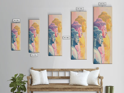 Colorful Buddha Statues Skinny Art Wood Block Print Japanese Style Art Framed Canvas Print Tall Art Ukiyo-e Art