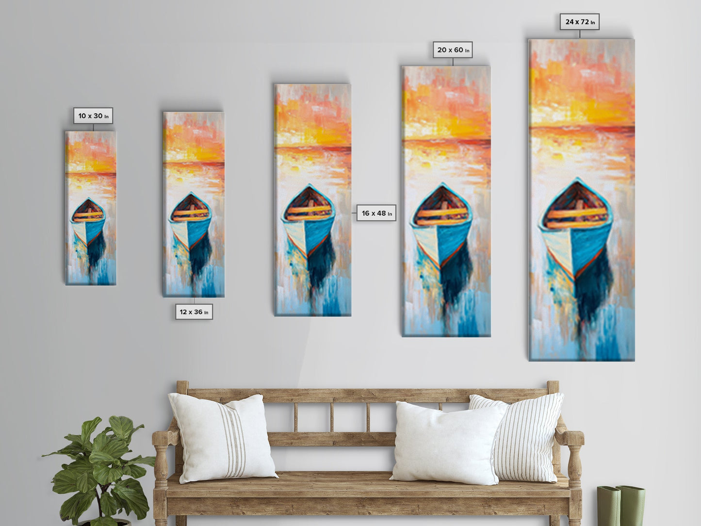 Colorful Boat at Sunset Canvas Print nautical painting coastal decor seascape painting beach house wall art ocean art