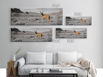 Desert Deer, Southwest Wall Art, Wildlife Painting, Rustic Wall Art, Nature Decor, Extra Wide Art, Horizontal Wall Art, Framed Canvas Print