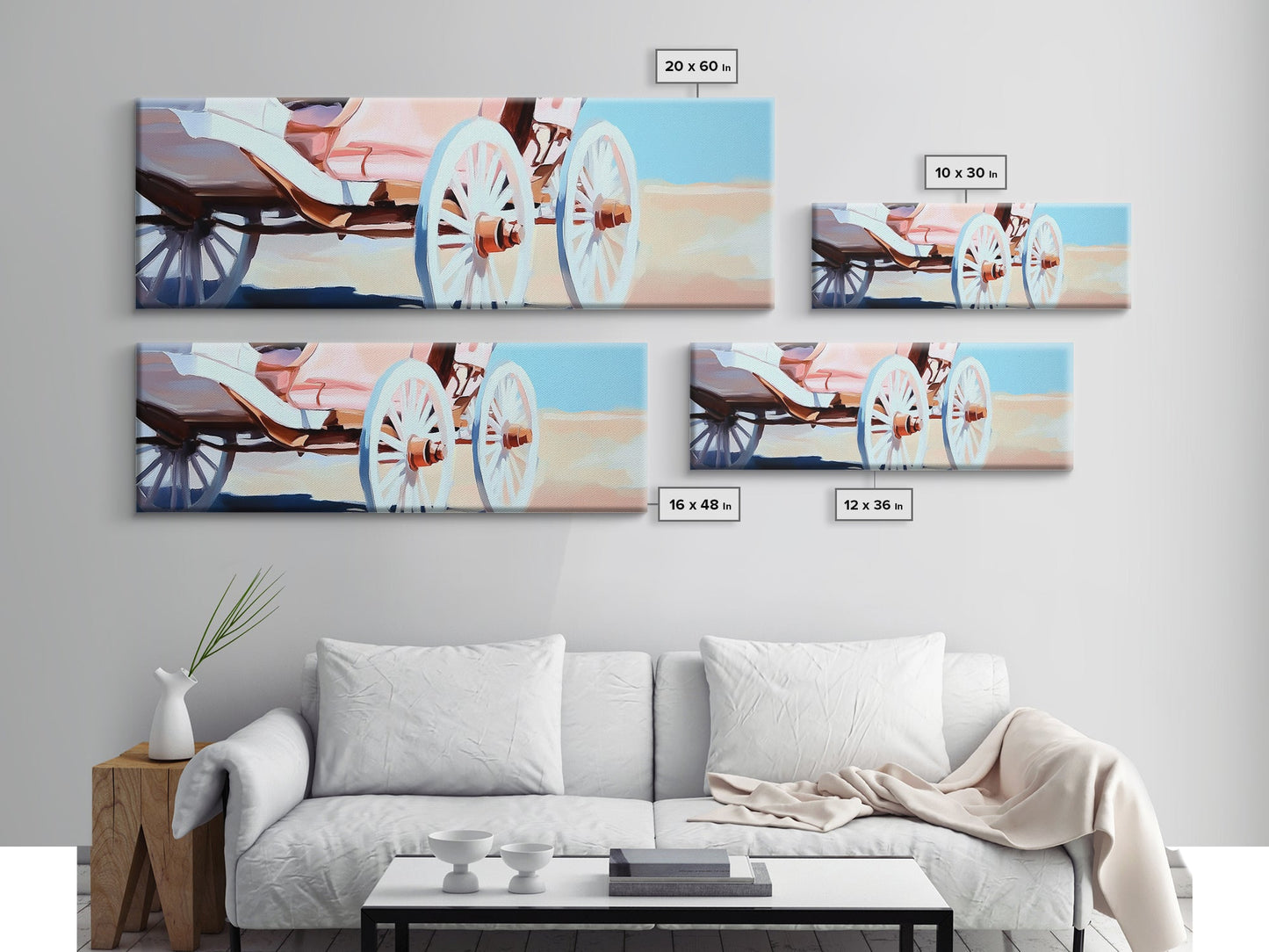 Western Carriage, vintage horse art, rustic wall art, extra wide art, above couch art, cowboy painting, framed canvas print