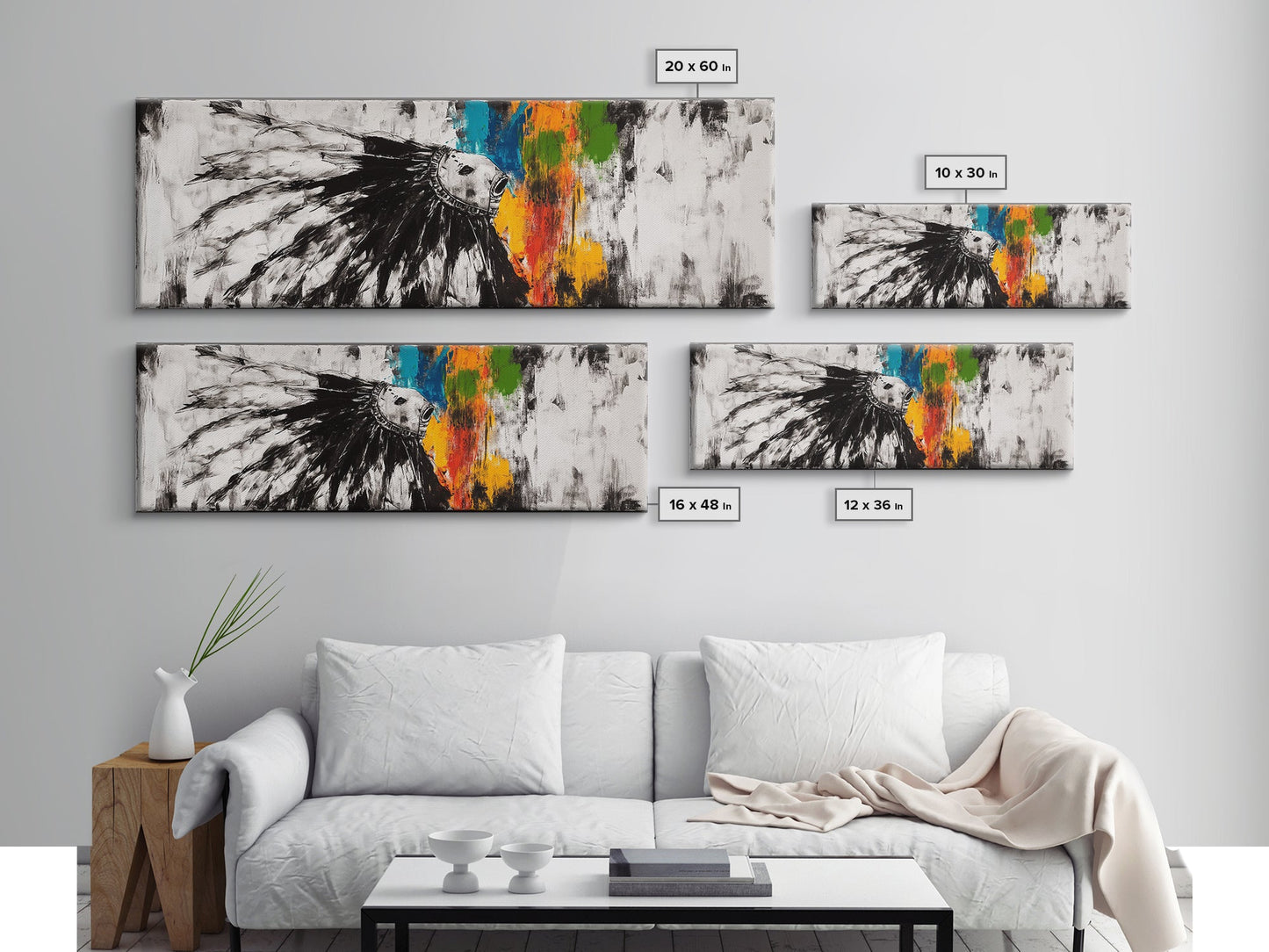 Native American Horse, rustic art, horse wall art, chicano art, graffiti wall art, southwest wall art, framed canvas print, panoramic painting