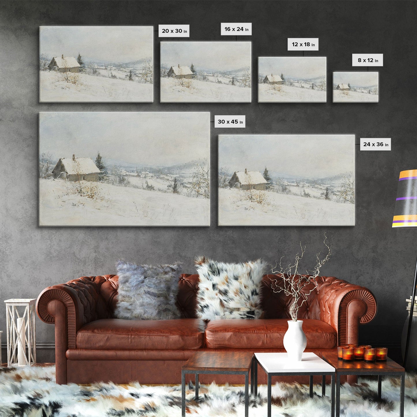 Farmhouse In The Winter, Framed Canvas Print, Christmas Scenary Landscape Painting, Americana Art, Custom Artwork Original