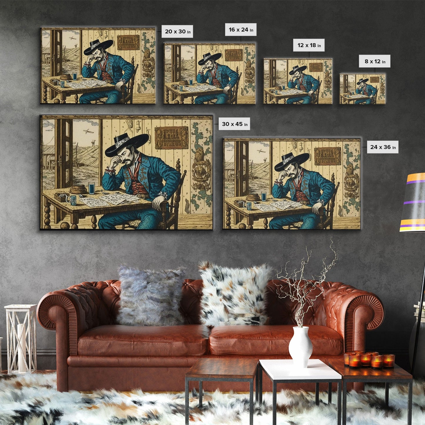 Japanese Cowboy, Wild West Samurai Mashup Art, Framed Canvas Print, Wild Western Decor, Home Art, Living Room Decor