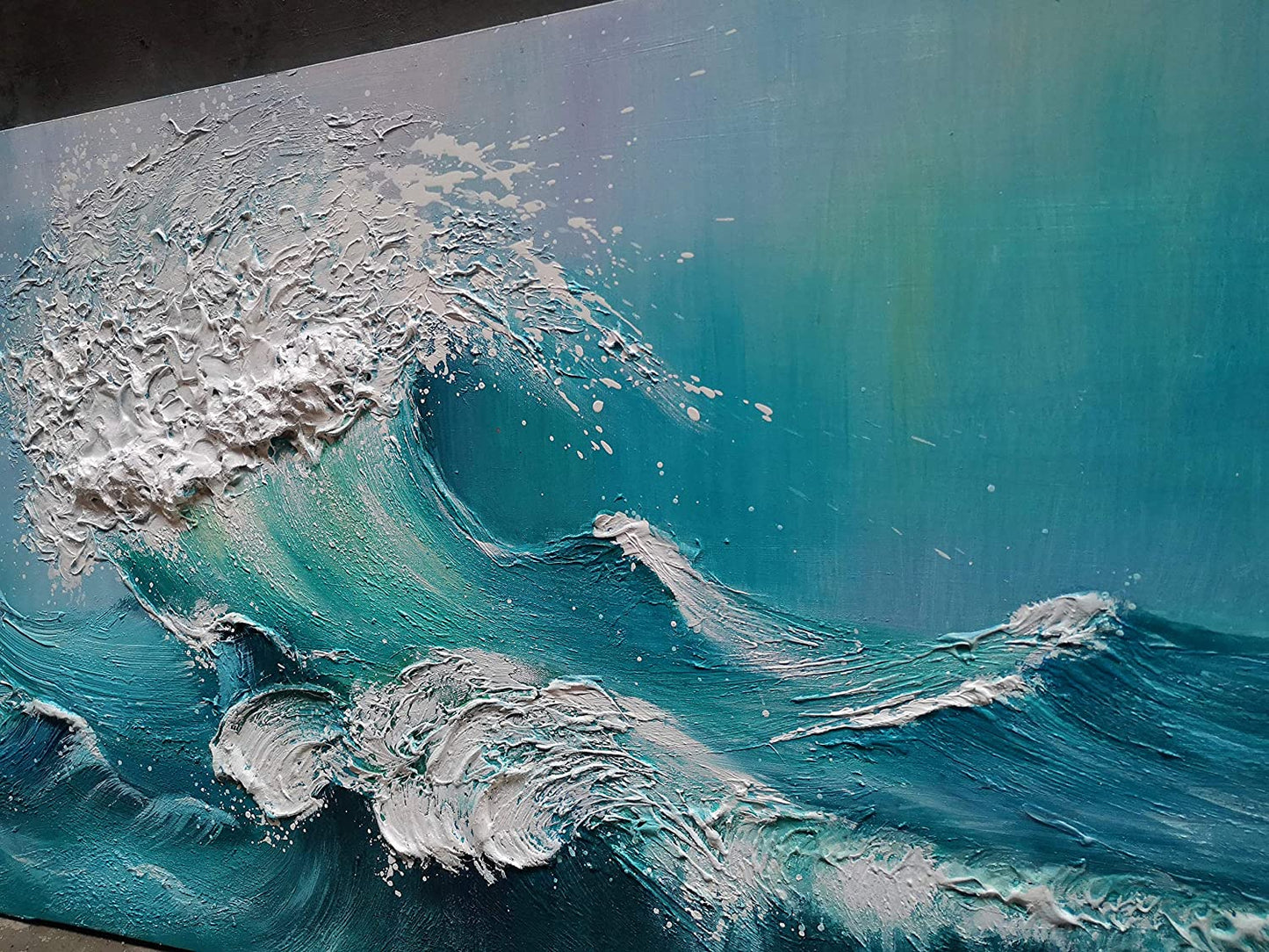 Stunning 24x48 Inch Hand-Painted Abstract Blue Ocean Oil Painting - Modern Canvas Wall Art for Luxurious Home Decor