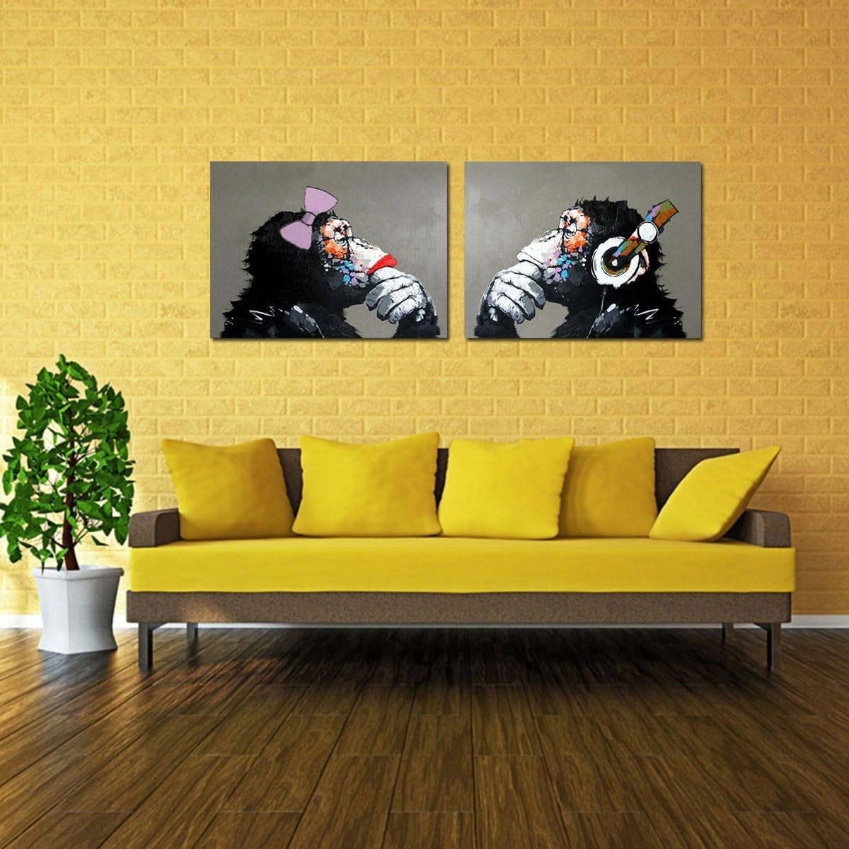 Large  Monkey with Headphones - Hand-Painted Oil Painting for Living Room - Ready to Hang (24x32Inx2)
