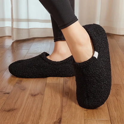 Fuzzy House Slippers for Women Warm Comfort Solid Bedroom Shoes Non-Slip Winter Plush Slippers