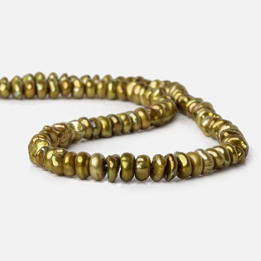 7x3mm Copperish Green Center Drill Keshi 16 inch 108 Freshwater Pearls