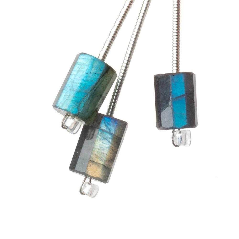 8-11mm Labradorite Faceted Barrel Tube Bead Set of 3 Focals