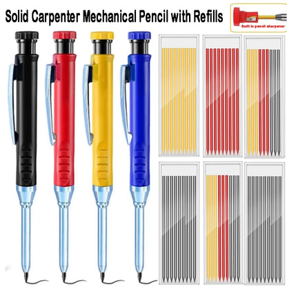 Solid Carpenter Pencil Woodworking Tools Mechanical Pencil with Refill Construction Job Tools Stationery Office School Supplies