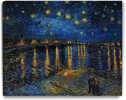 Starry Night Over the Rhone by Van Gogh - Premium Giclee Canvas Print for Stunning Wall Decor (30x24x1.5 inches)