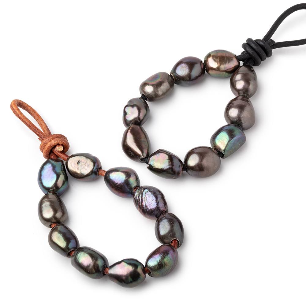 10.5-13.5mm Dark Greige Large Hole Baroque Pearls Set of 10