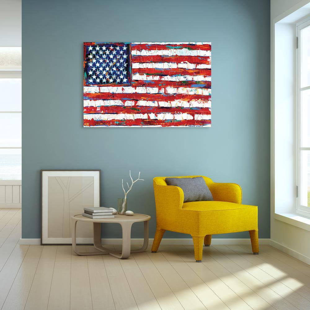 "Dramatic Stars & Stripes - American Flag" by EAD Art Coop Frameless Free-Floating Tempered Art Glass Wall Art