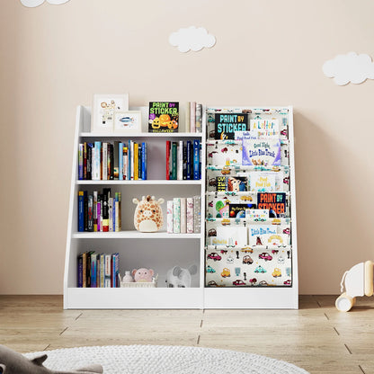 Wooden 4 Tier Sling Storage Children'S Bookshelf for Kids Room Living Room