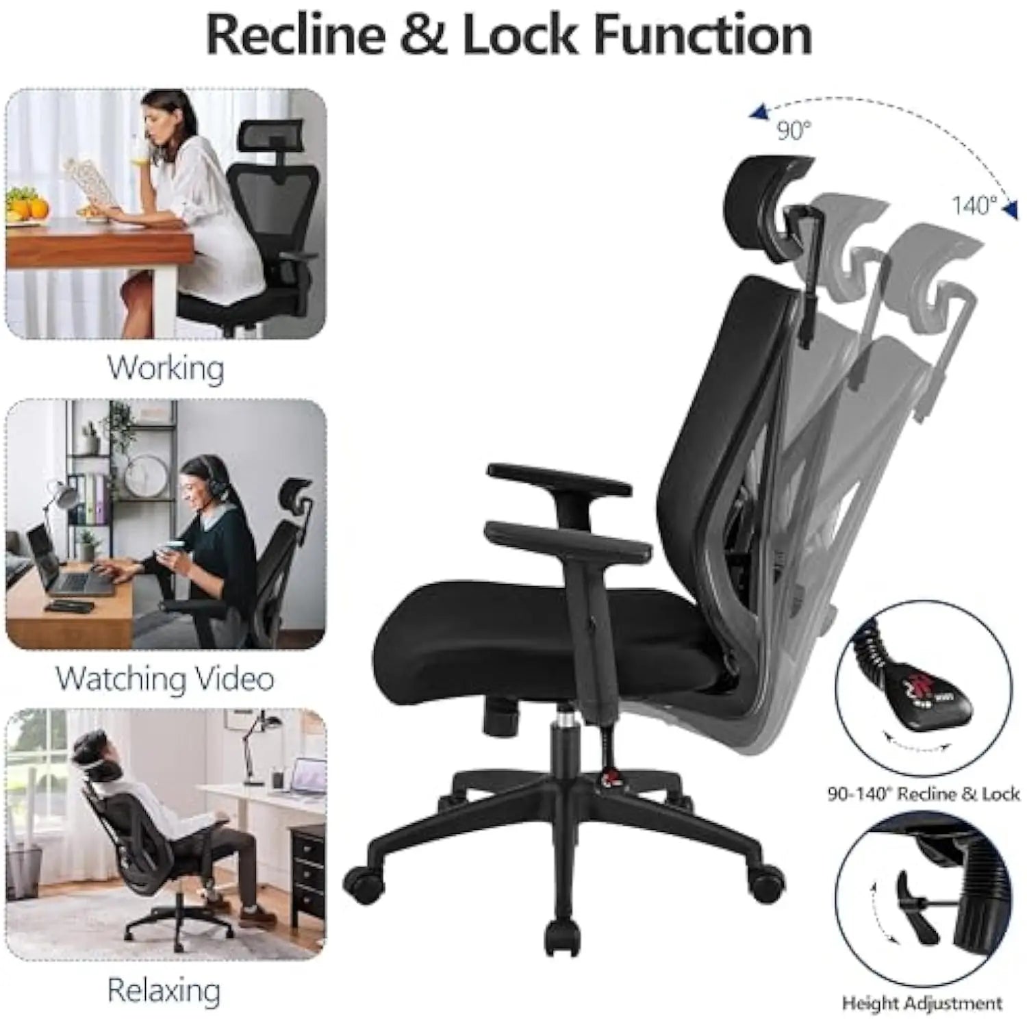Ergonomic Office Chair High Back Mesh Computer Chair with Adjustable Headrest and Lumbar Support and 2D Armrest for Home Offic