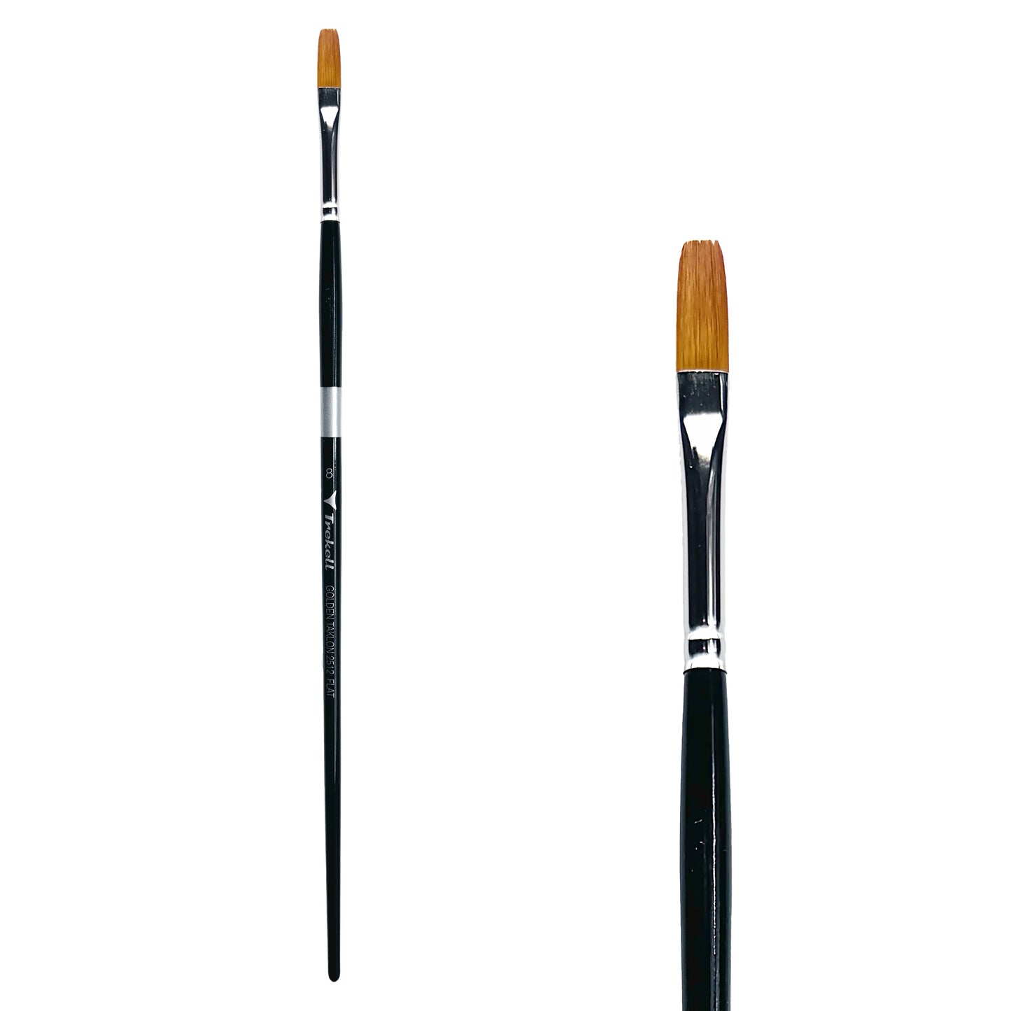 Trekell Golden Taklon Long Handle Artist Brush -  Size #8 Flat