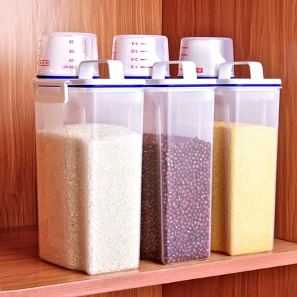 Premium Rice and Grains Storage Canister with Measuring Cup - Moisture, Insect, and Dust Proof for Your Kitchen!