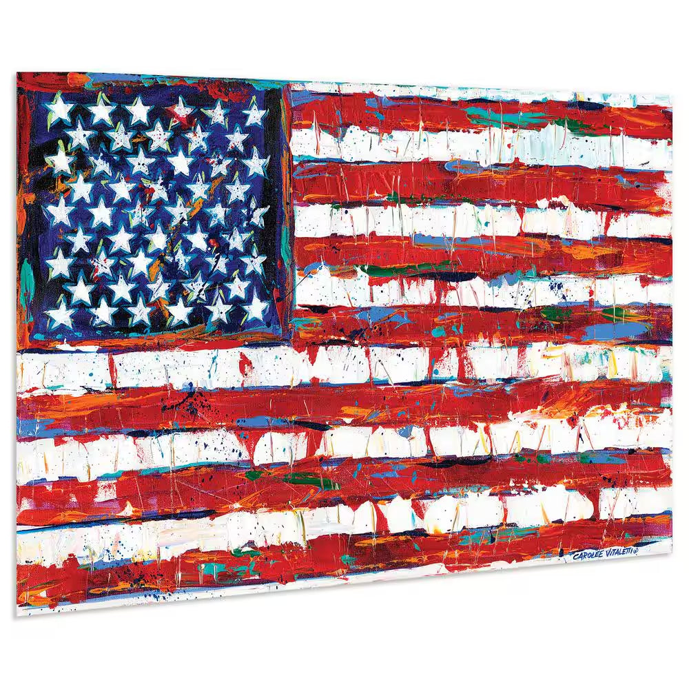 "Dramatic Stars & Stripes - American Flag" by EAD Art Coop Frameless Free-Floating Tempered Art Glass Wall Art