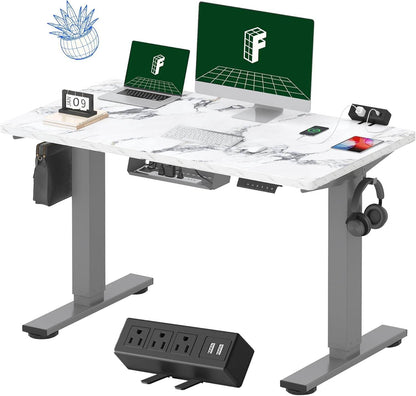EN2 Height Adjustable Electric Standing Desk - 48"x30" with Clamp Power Strip & Cable Management (Gray Frame + Mahogany Top)