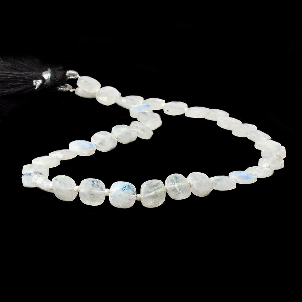 8x8mm Rainbow Moonstone Side Drill Faceted Pillow Beads 13inch 34 pieces