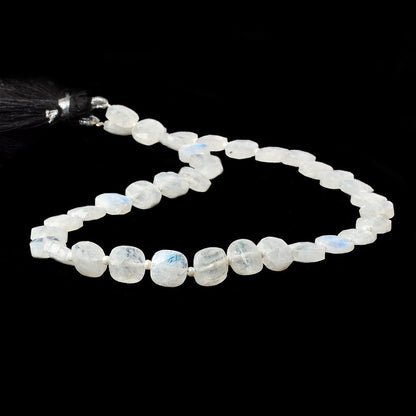 8x8mm Rainbow Moonstone Side Drill Faceted Pillow Beads 13inch 34 pieces