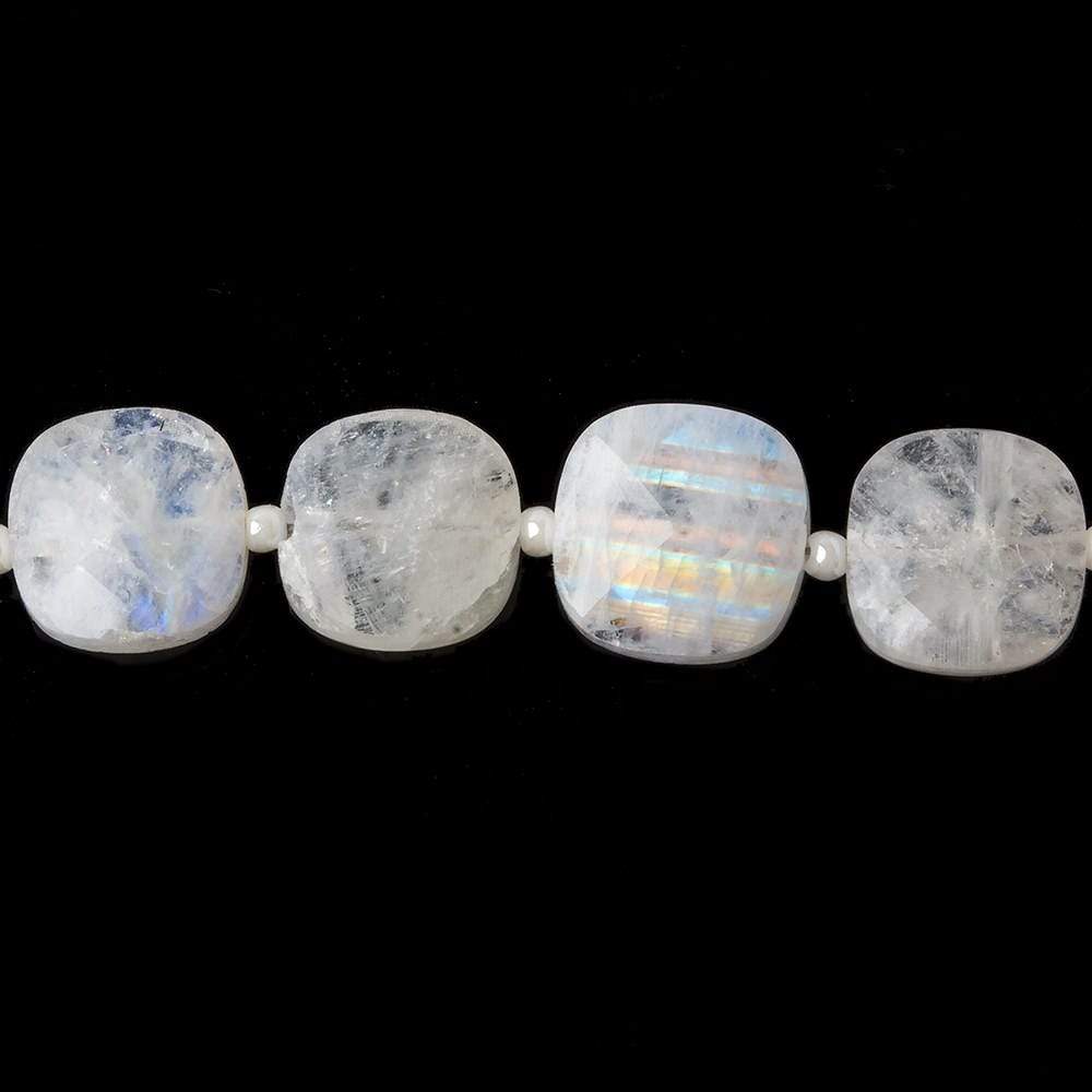 9-10mm Rainbow Moonstone faceted pillow beads 13.5 inch 30 pieces