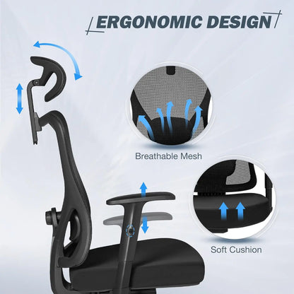 Ergonomic Office Chair High Ba Desk Chair with Headrest Executive Computer Chair with Adjustable Lumbar Support Armrests