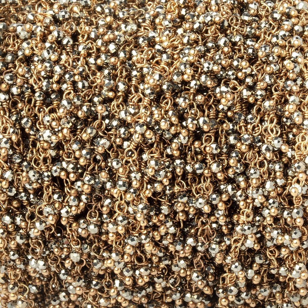 1.75mm Pyrite Micro Faceted Round Gold plated Dangling Chain