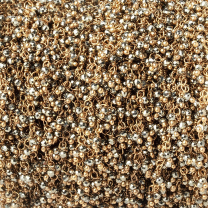 1.75mm Pyrite Micro Faceted Round Gold plated Dangling Chain