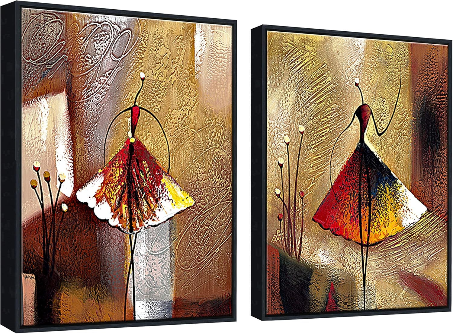 Stunning Hand-Painted Ballet Dancers Canvas Art in Elegant Black Frame – Perfect for Home Decor