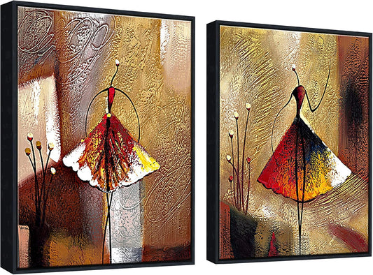 Stunning Hand-Painted Ballet Dancers Canvas Art in Elegant Black Frame – Perfect for Home Decor