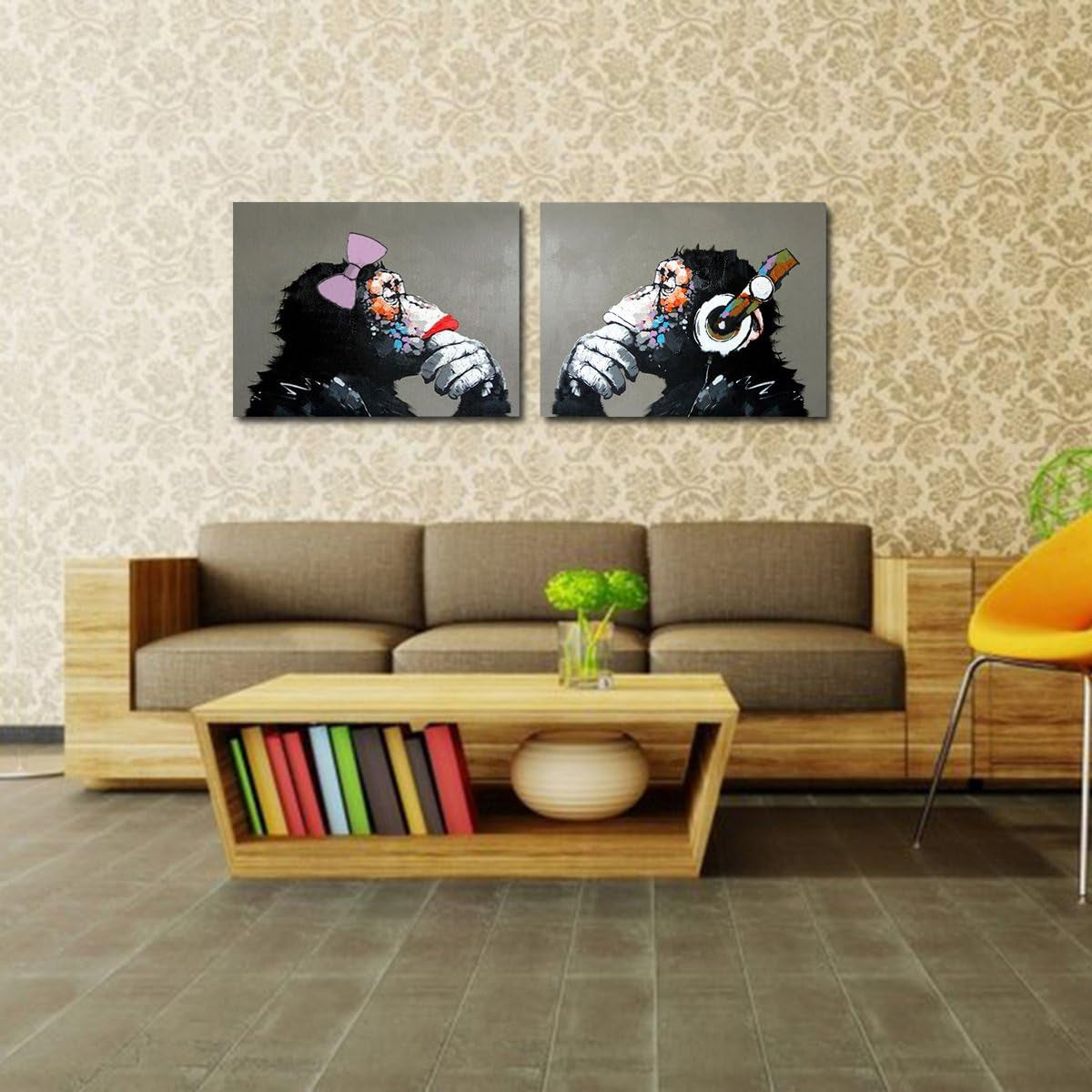 Large  Monkey with Headphones - Hand-Painted Oil Painting for Living Room - Ready to Hang (24x32Inx2)