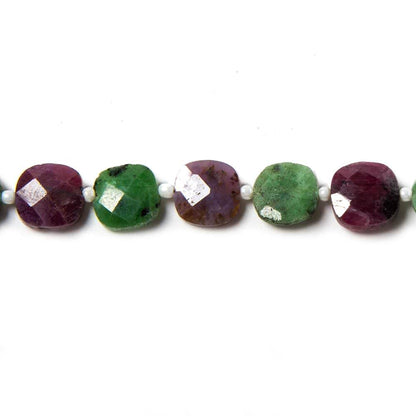 9.5-10.5mm Ruby in Zoisite faceted pillow beads 13.5 inch 29 pieces