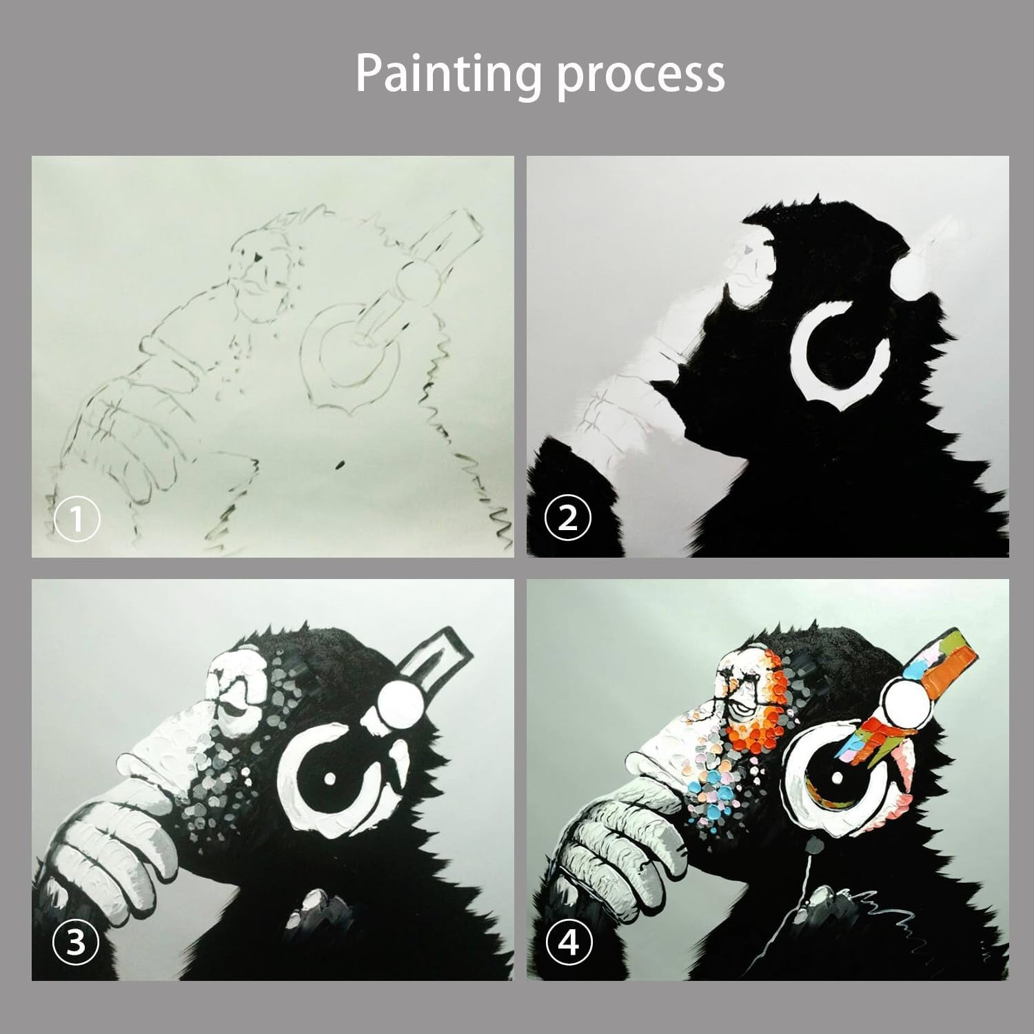 Vibrant Hand-Painted Monkey and Gorilla Oil Canvas Art - Perfect for Living Room Wall Decor!