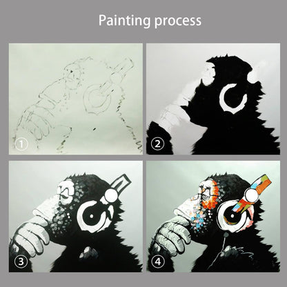 Vibrant Hand-Painted Monkey and Gorilla Oil Canvas Art - Perfect for Living Room Wall Decor!