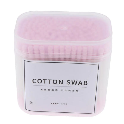 Wooden Cotton Swabs, Pack of 200, Double Tip, Pink Cotton Swabs