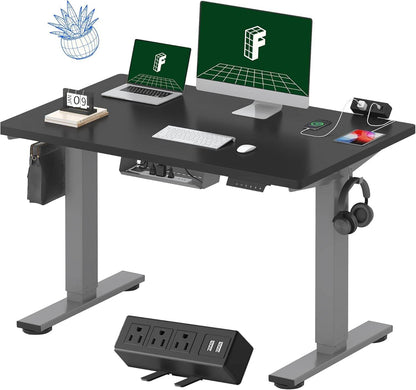 EN2 Height Adjustable Electric Standing Desk - 48"x30" with Clamp Power Strip & Cable Management (Gray Frame + Mahogany Top)